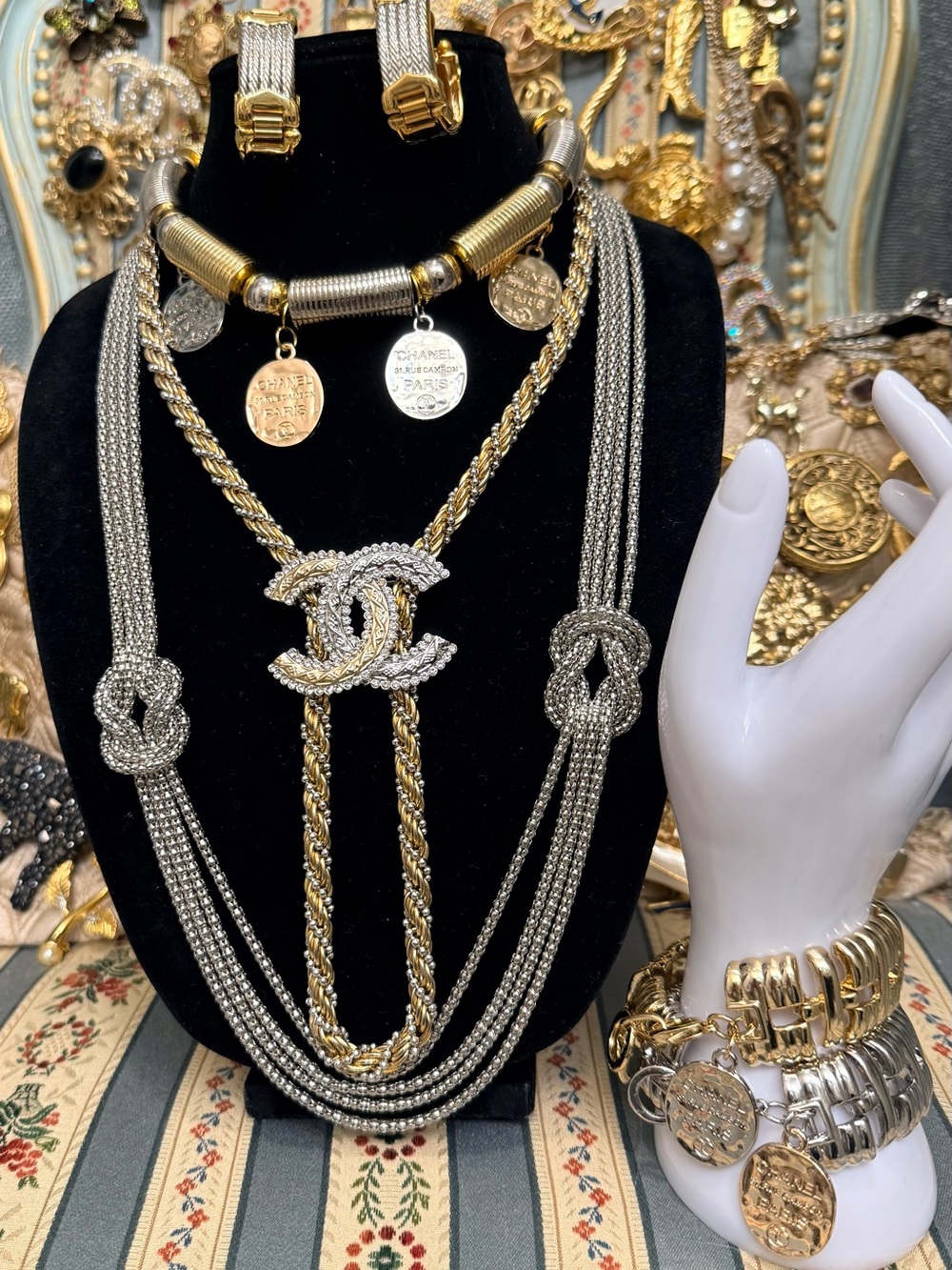 Two-Tone Gold & Silver Statement Necklace Set
